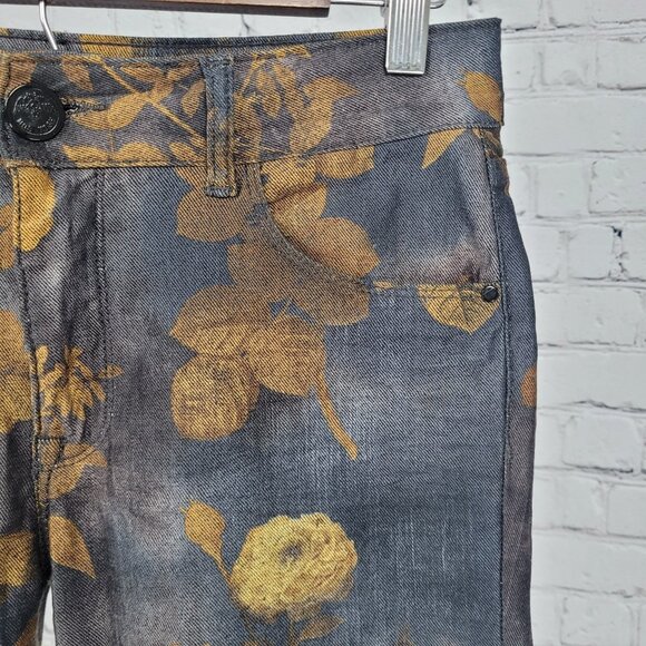 Mos Mosh Blue Gold Floral Mid Rise Zip Ankle Stretch Skinny Jeans 28 (28x28) - Picture 10 of 14
